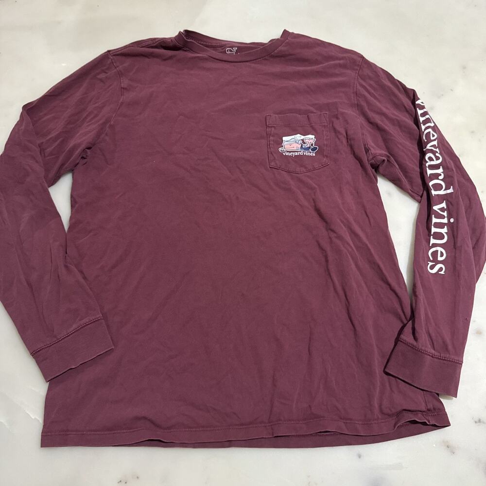 Vineyard Vines Vintage Whale Long Sleeve T-Shirt Men’s M Burgundy 100% Cotton